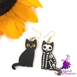 Personalized Black Cat Wood Stud Earrings