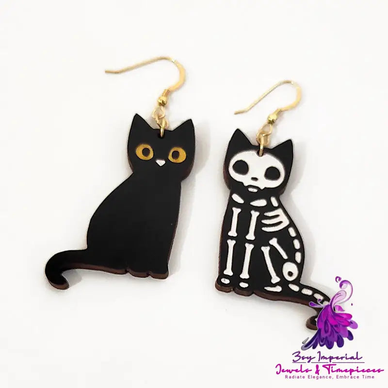 Personalized Black Cat Wood Stud Earrings