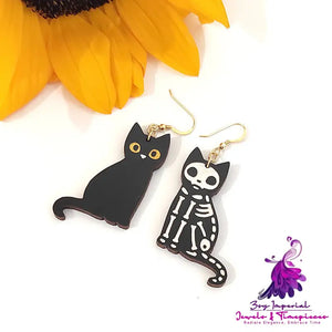 Personalized Black Cat Wood Stud Earrings