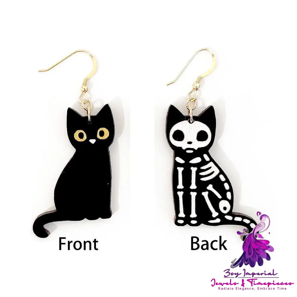 Personalized Black Cat Wood Stud Earrings