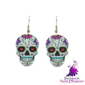 Printed Skull Female Personality Earrings