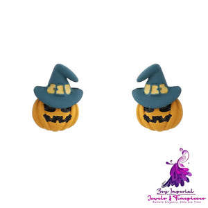 S925 Silver Needle Halloween Pumpkin Magic Hat Earrings