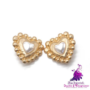 Matte Gold Heart-shaped Pin Silver Stud Earrings Ear Clip