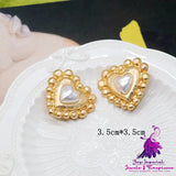 Matte Gold Heart-shaped Pin Silver Stud Earrings Ear Clip