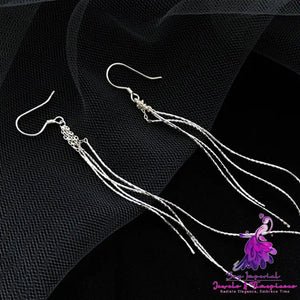 Trendy Long Sterling Silver High-end Tassel Earrings