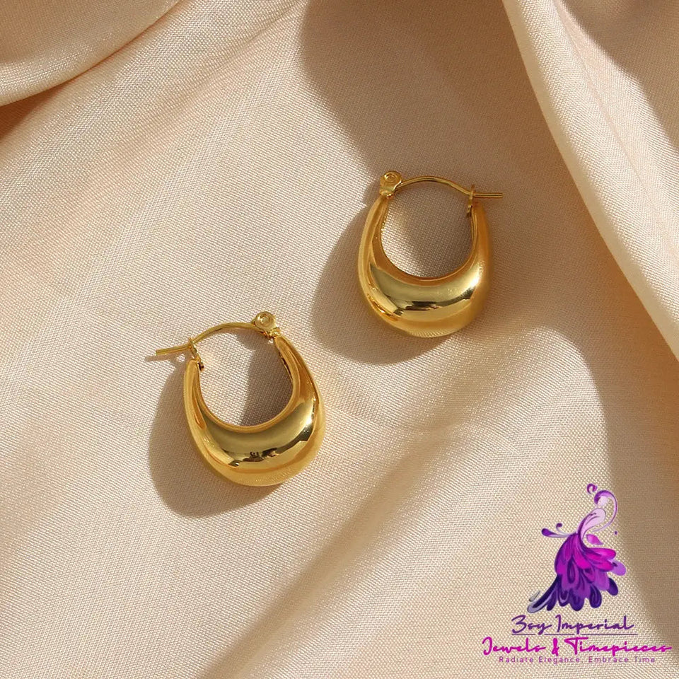 New Stainless Steel Hollow Glossy Thick U-shaped Earrings