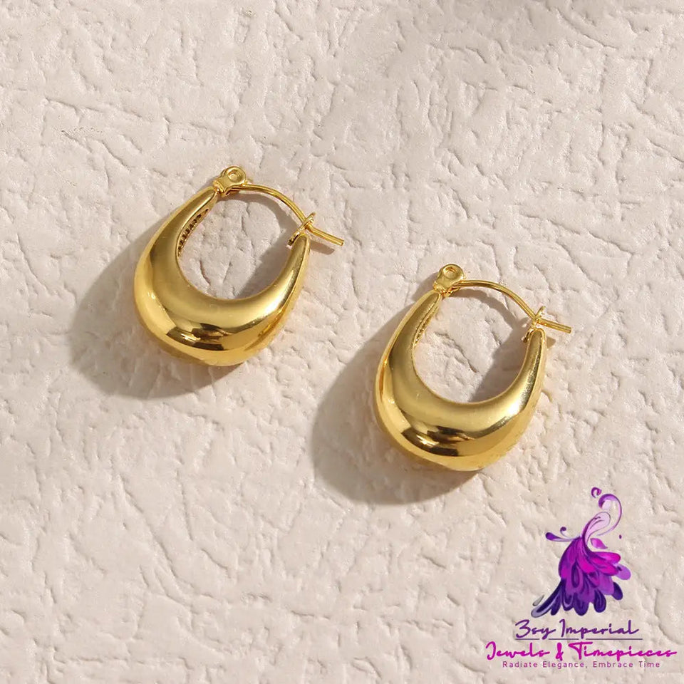 New Stainless Steel Hollow Glossy Thick U-shaped Earrings