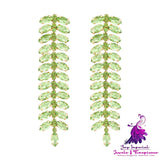 Rhinestone Long Leaf Earrings