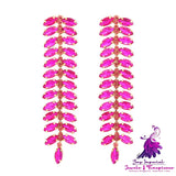 Rhinestone Long Leaf Earrings