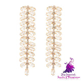 Rhinestone Long Leaf Earrings