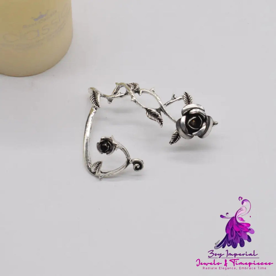 Metal Rose Earrings With Wrapped Ears