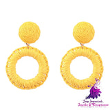 Summer New Raffia Woven Multi-layer Round Earrings