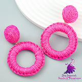 Summer New Raffia Woven Multi-layer Round Earrings