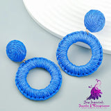 Summer New Raffia Woven Multi-layer Round Earrings