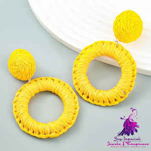 Summer New Raffia Woven Multi-layer Round Earrings