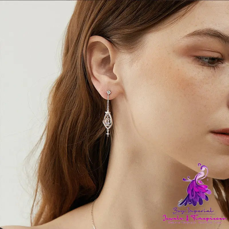 Women’s Fashion Simple Niche Long Silver Pin Earrings