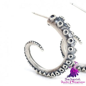 Retro Silver Octopus Tentacle Earrings