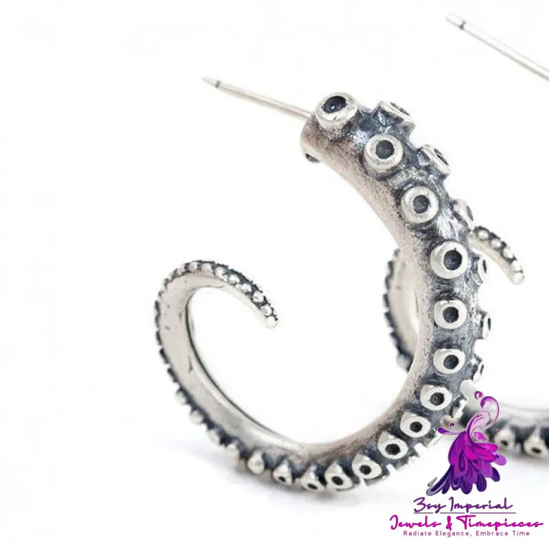 Retro Silver Octopus Tentacle Earrings