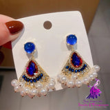 Rhinestone Retro High Sense Pearl Tassel Earrings Women