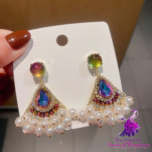 Rhinestone Retro High Sense Pearl Tassel Earrings Women