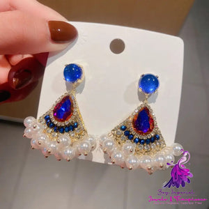 Rhinestone Retro High Sense Pearl Tassel Earrings Women