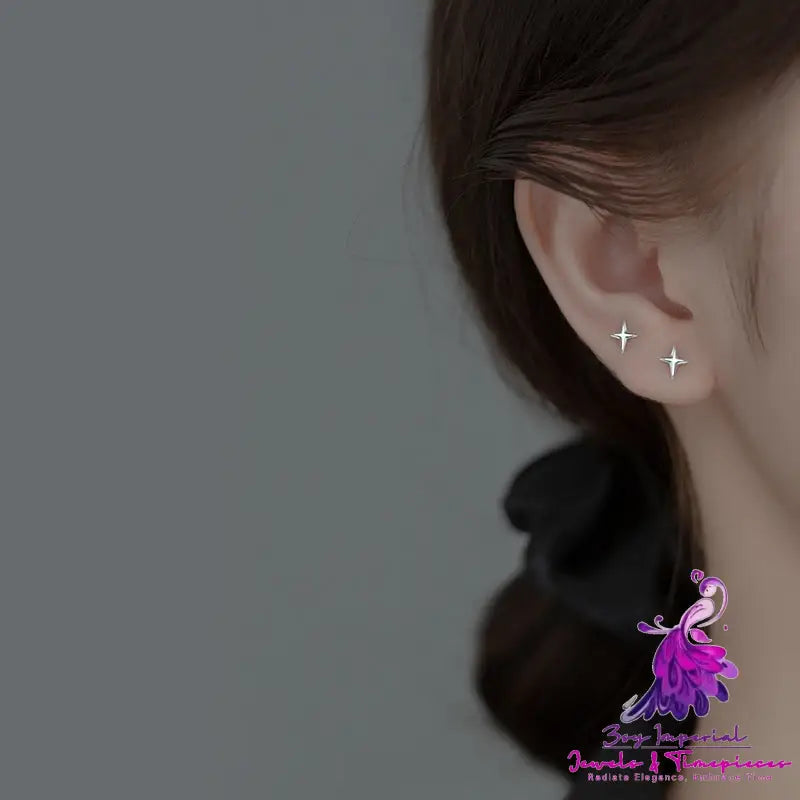 S925 Silver Simple Women’s Four-corner Star Earrings