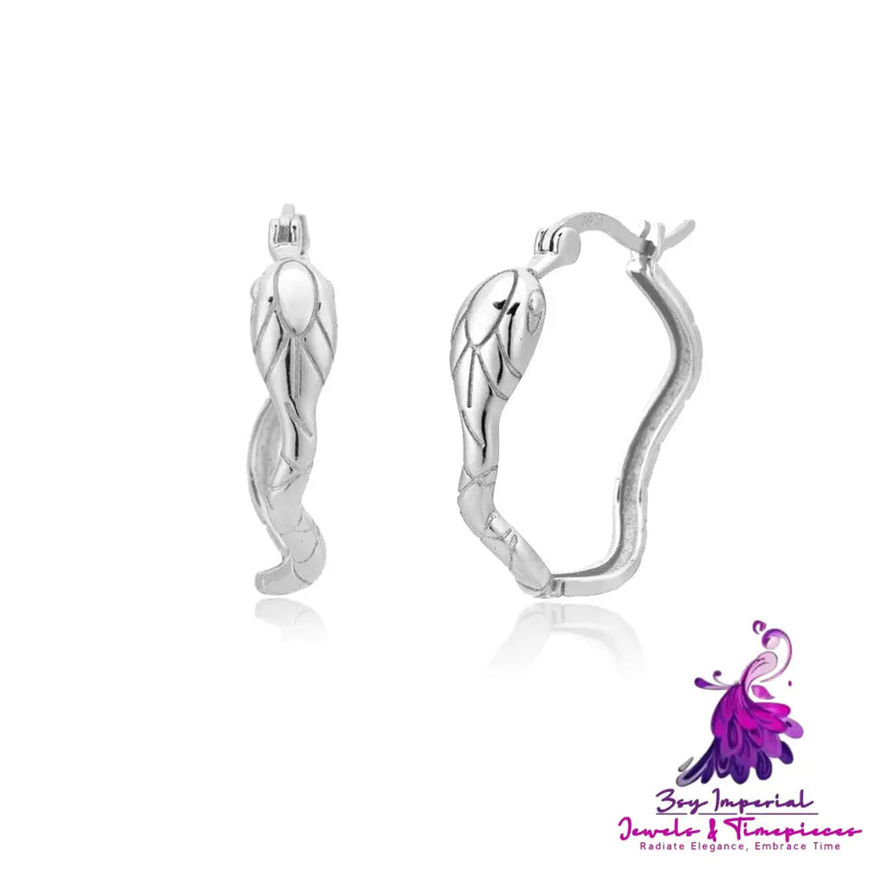 S925 Sterling Silver Large Ring Snake Earrings