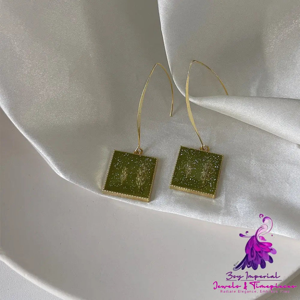 Women’s Fashion Simple Silver Needle Avocado Green Stud