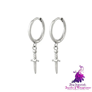 Small Dagger Short Knife Sterling Silver Earrings