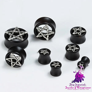 Wooden Ear Extender Ebony Inlaid Skull