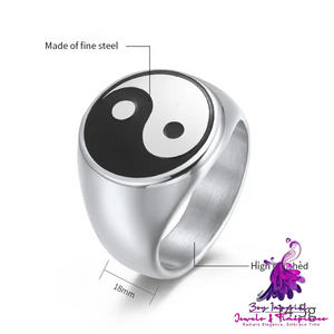 Taiji Eight Diagrams Titanium Steel Ring Stainless Steel