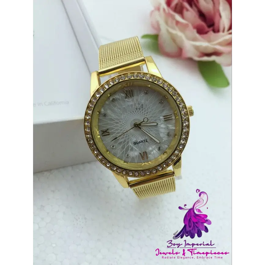 Gold Mesh Belt Women’s Electronic Watch