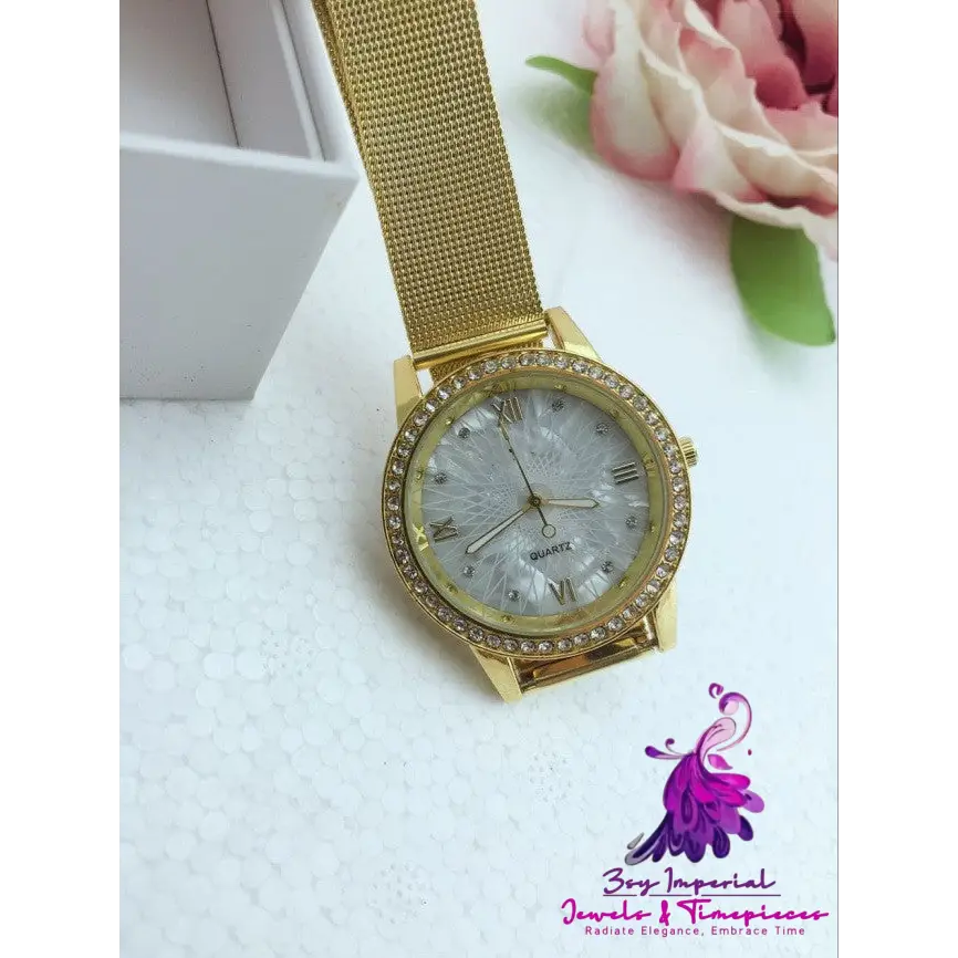 Gold Mesh Belt Women’s Electronic Watch