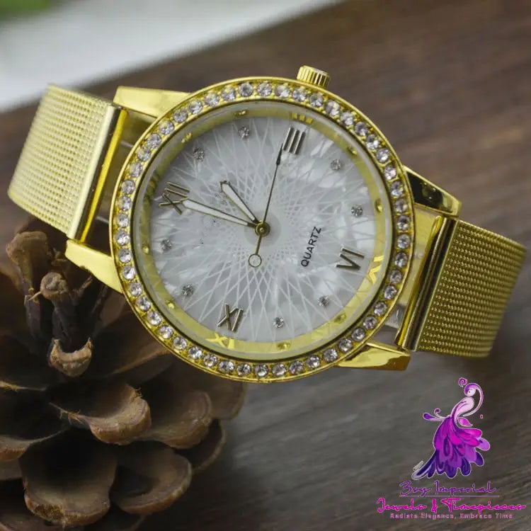 Gold Mesh Belt Women’s Electronic Watch