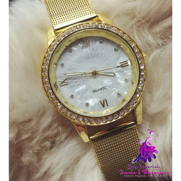 Gold Mesh Belt Women’s Electronic Watch