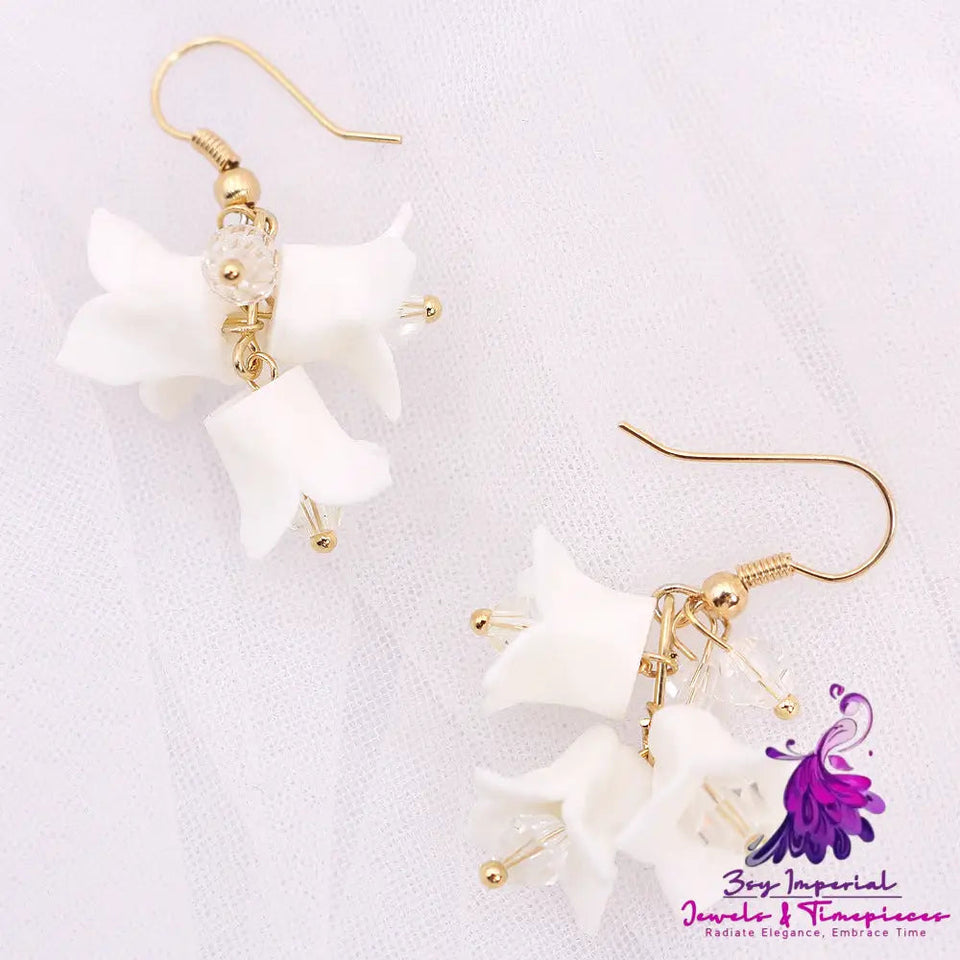 Handmade White Ceramic Flower Elegant Simple Earrings