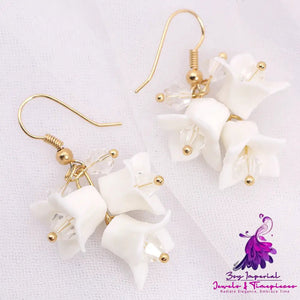 Handmade White Ceramic Flower Elegant Simple Earrings