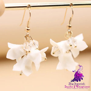 Handmade White Ceramic Flower Elegant Simple Earrings