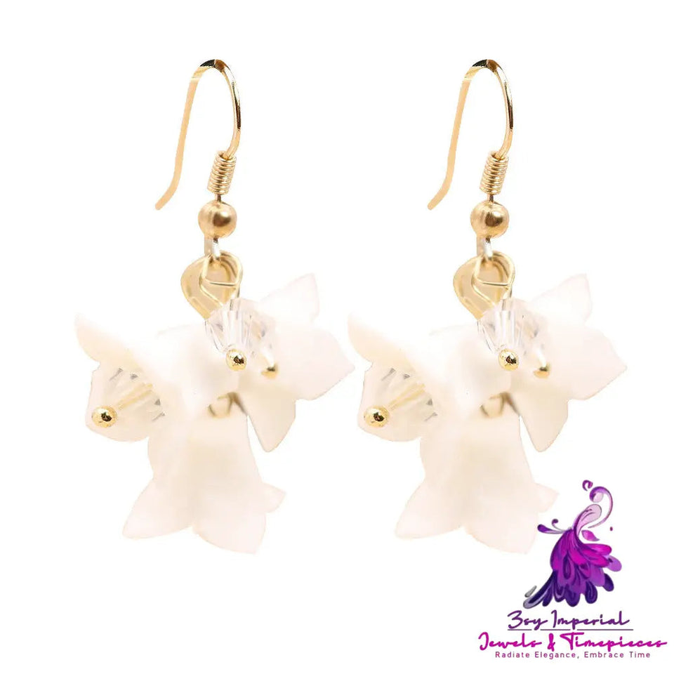 Handmade White Ceramic Flower Elegant Simple Earrings