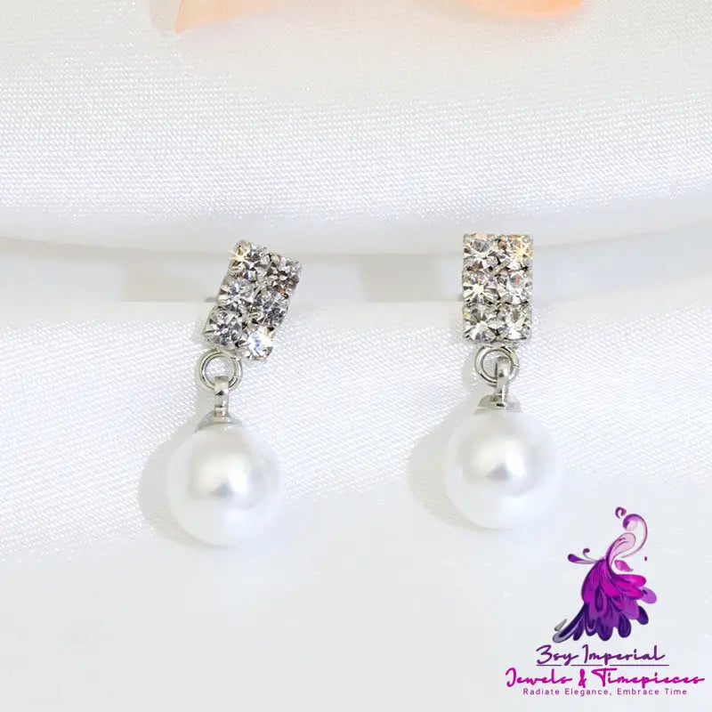 Elegant Rhinestone Pearl Stud Earrings