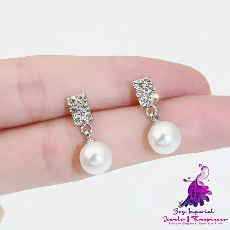 Elegant Rhinestone Pearl Stud Earrings