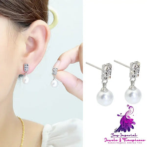 Elegant Rhinestone Pearl Stud Earrings