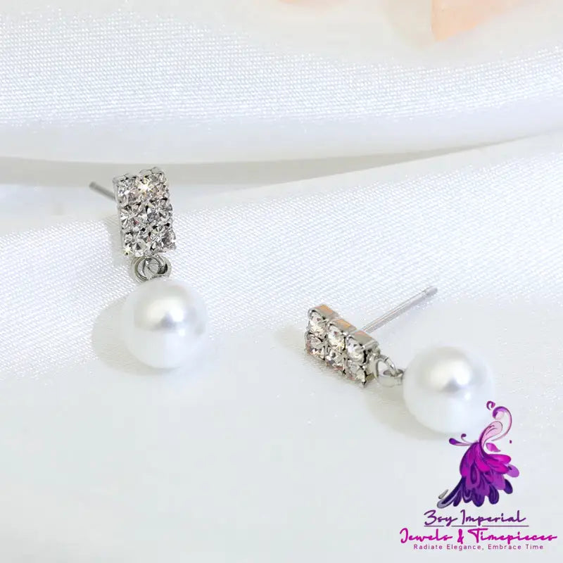 Elegant Rhinestone Pearl Stud Earrings