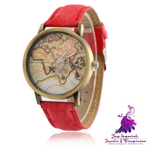 Lychee Leather Map Wind Watch