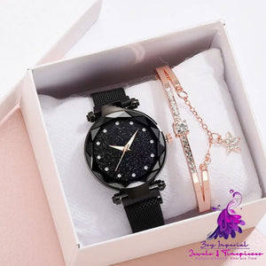 Elegant Magnet Buckle Starry Sky Watch Set