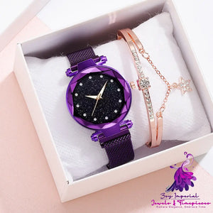 Elegant Magnet Buckle Starry Sky Watch Set