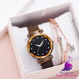 Elegant Magnet Buckle Starry Sky Watch Set