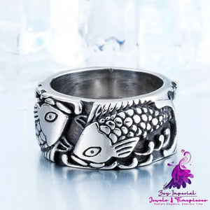 Embossed Pisces Stainless Steel Ring