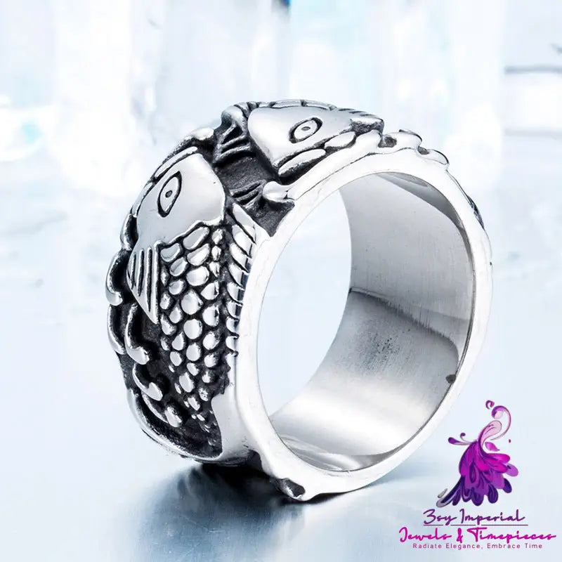 Embossed Pisces Stainless Steel Ring