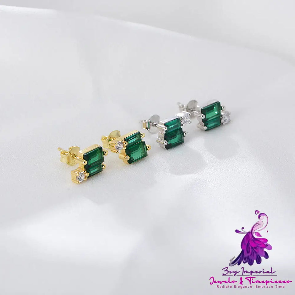 Geometric Emerald Zircon Stud Earrings